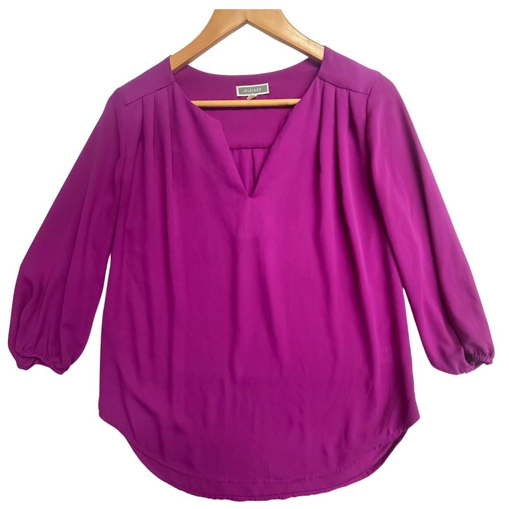 Pleione Purple Split Neck Blouse Women Small 3/4‎ Sleeve Career Top
